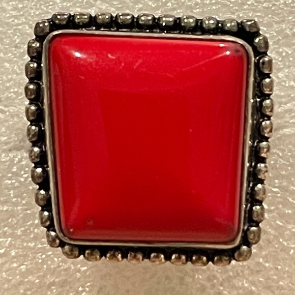 Handmade Jewelry - Red Coral Square Ring Handmade In India Size 6 New